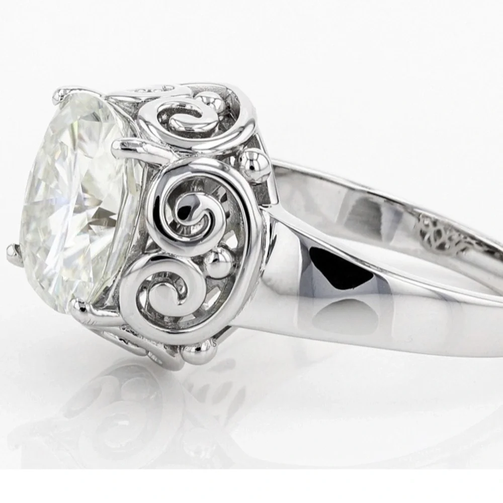 Moissanite Fire Ring Vintage Style Engagement Solitaire Platineve Size 6